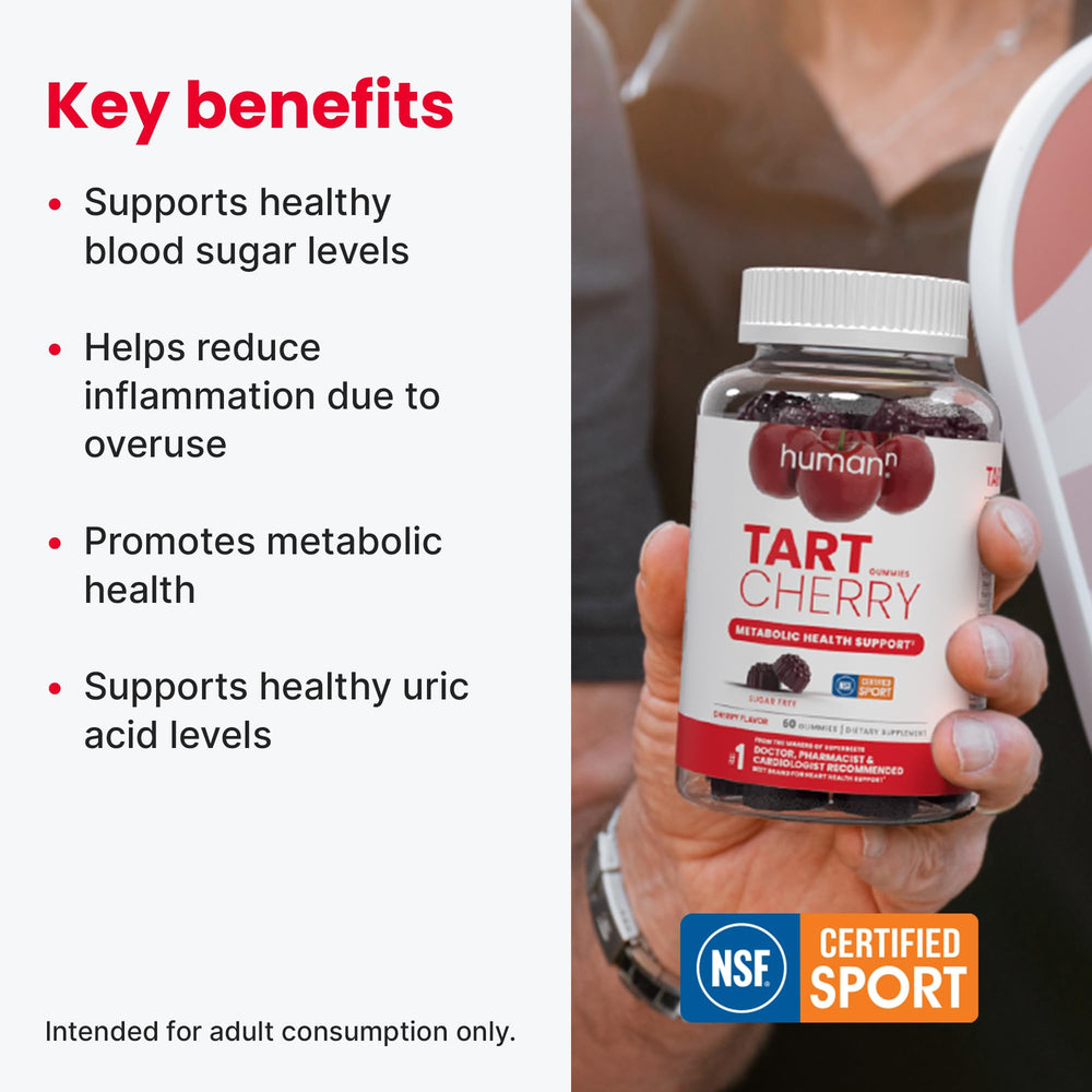 Humann Tart Cherry Gummies bottle on kitchen counter for convenient daily wellness.