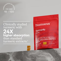 Orange citrus coating on Humann Turmeric Chews highlights refreshing taste without bitterness.