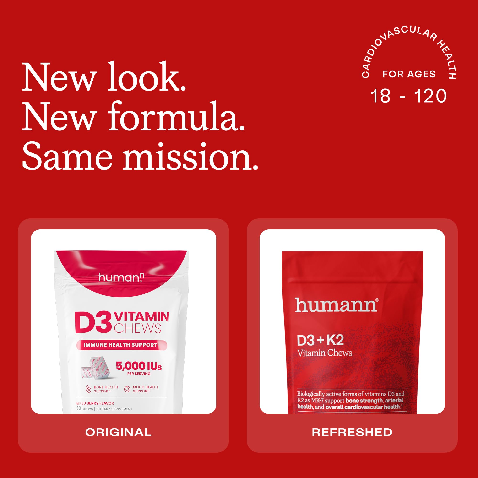 Humann Vitamin D3 + K2 Chews jar poured to highlight on-the-go convenience.