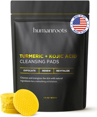 Humanroots Turmeric Kojic Acid Cleansing Pads pack shown for daily exfoliation and deep cleansing.