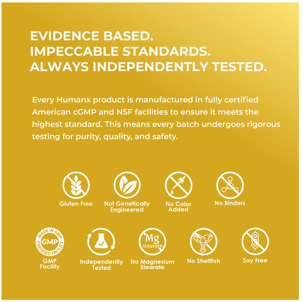 HUMANX Lactoferrin 500mg colostrum component infographic shows natural protein support