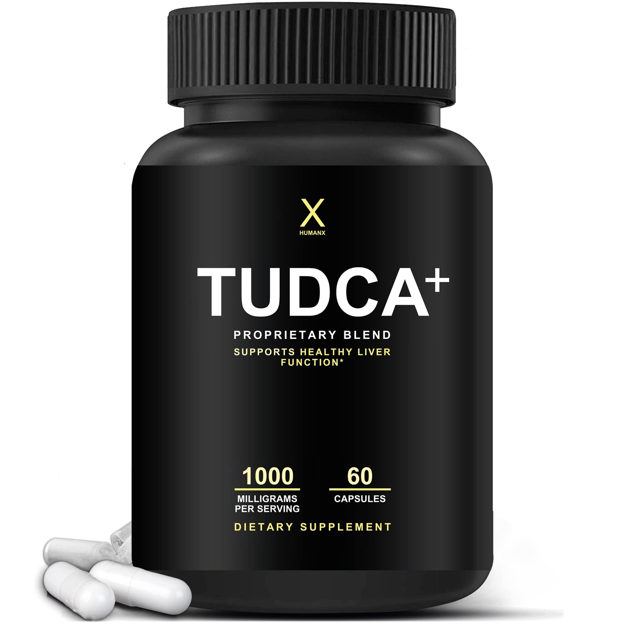 HUMANX TUDCA+ 1000mg bottle supports balanced liver markers for daily wellness.
