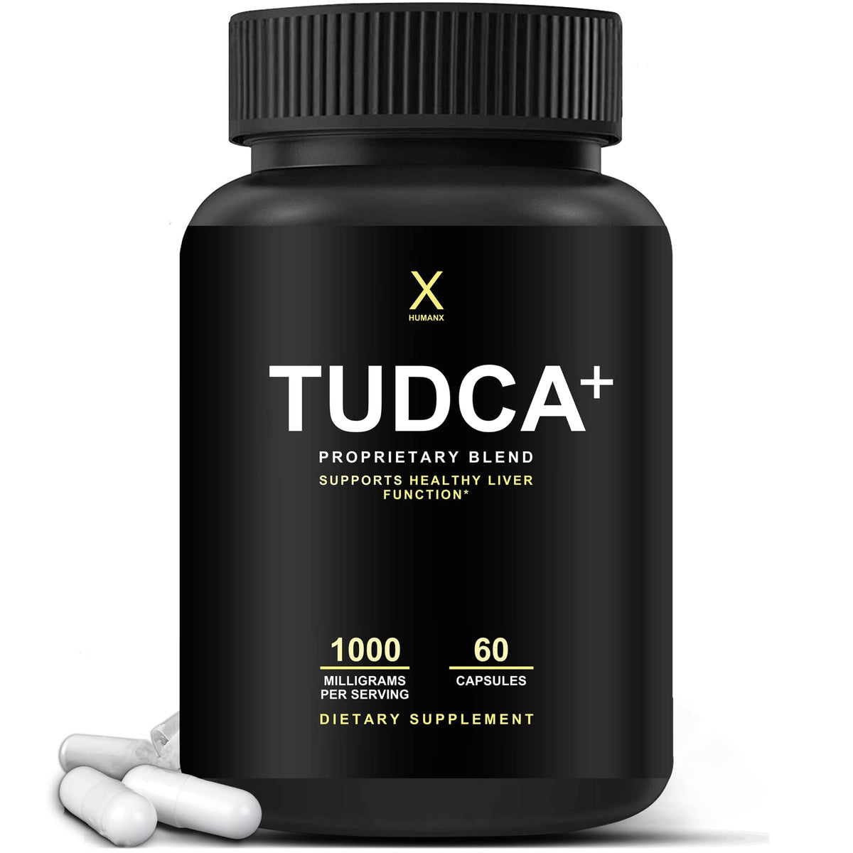 HUMANX TUDCA+ 1000mg bottle supports balanced liver markers for daily wellness.