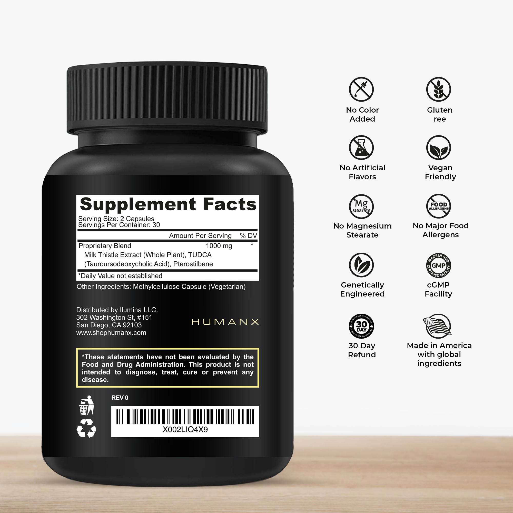 HUMANX TUDCA+ milk thistle capsules highlight antioxidant support for liver-friendly routines.