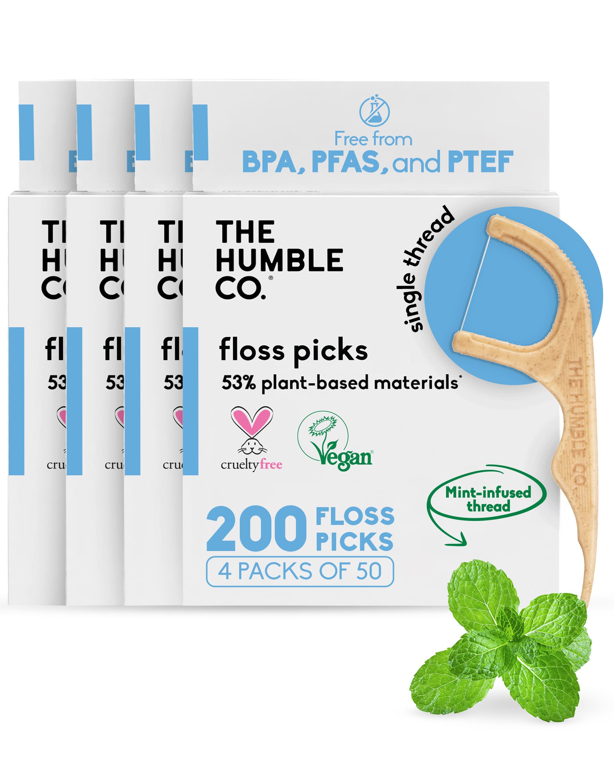 The Humble Co mint floss picks pack front for easy daily interdental care.
