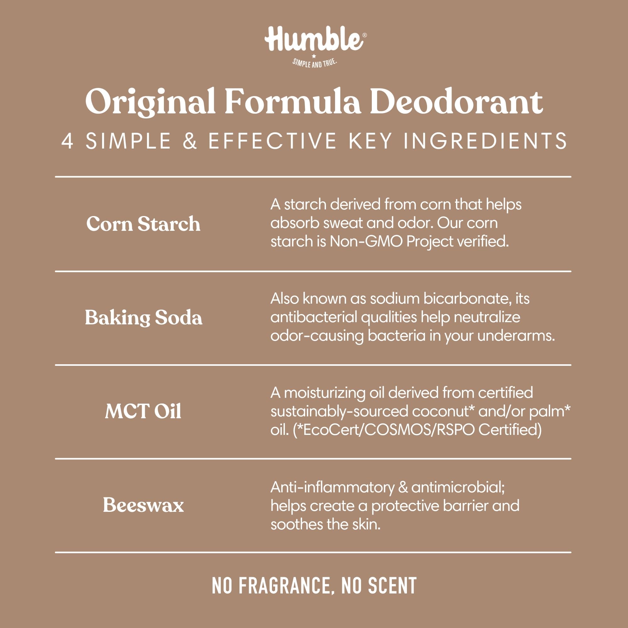 Coconut MCT oil and beeswax provide smooth glide and comfortable wear.