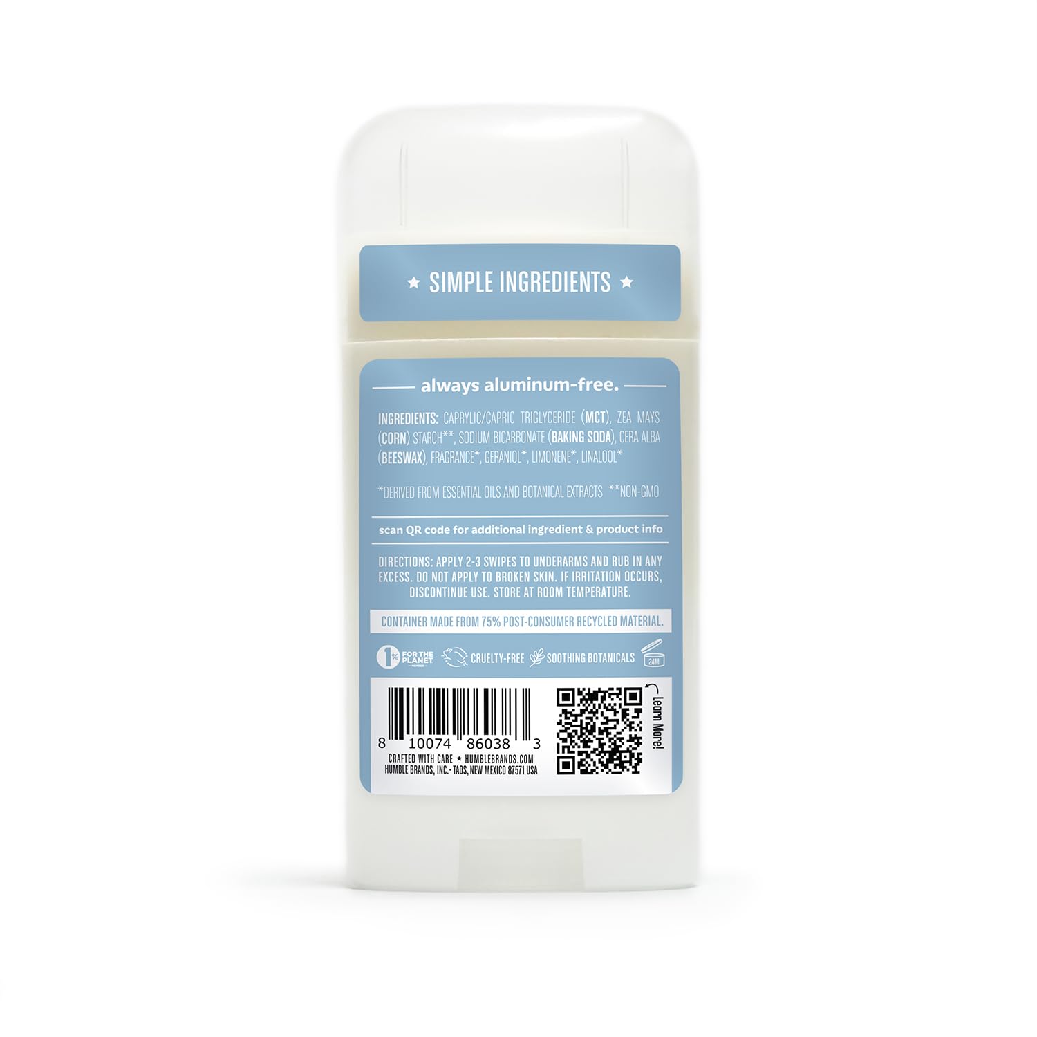 Leaping Bunny logo certifies cruelty-free testing for Humble deodorant.