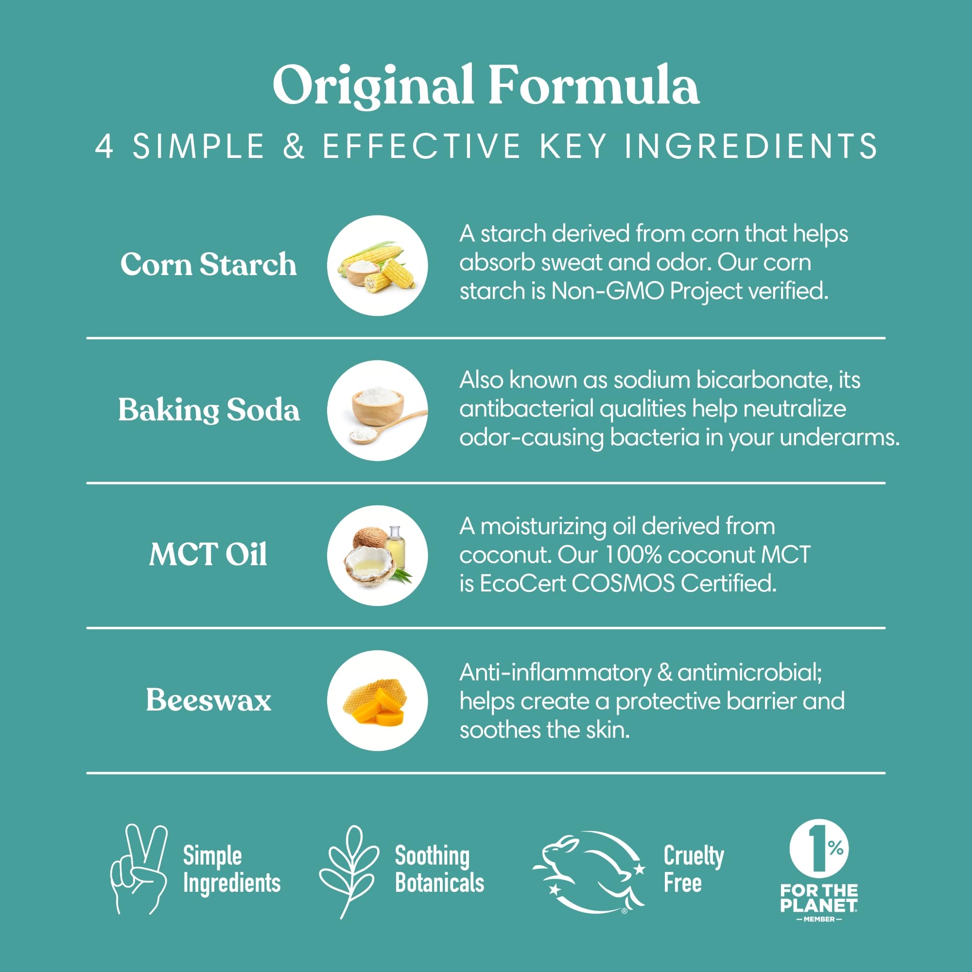 Baking soda and non-GMO corn starch provide gentle odor balance in Humble deodorant
