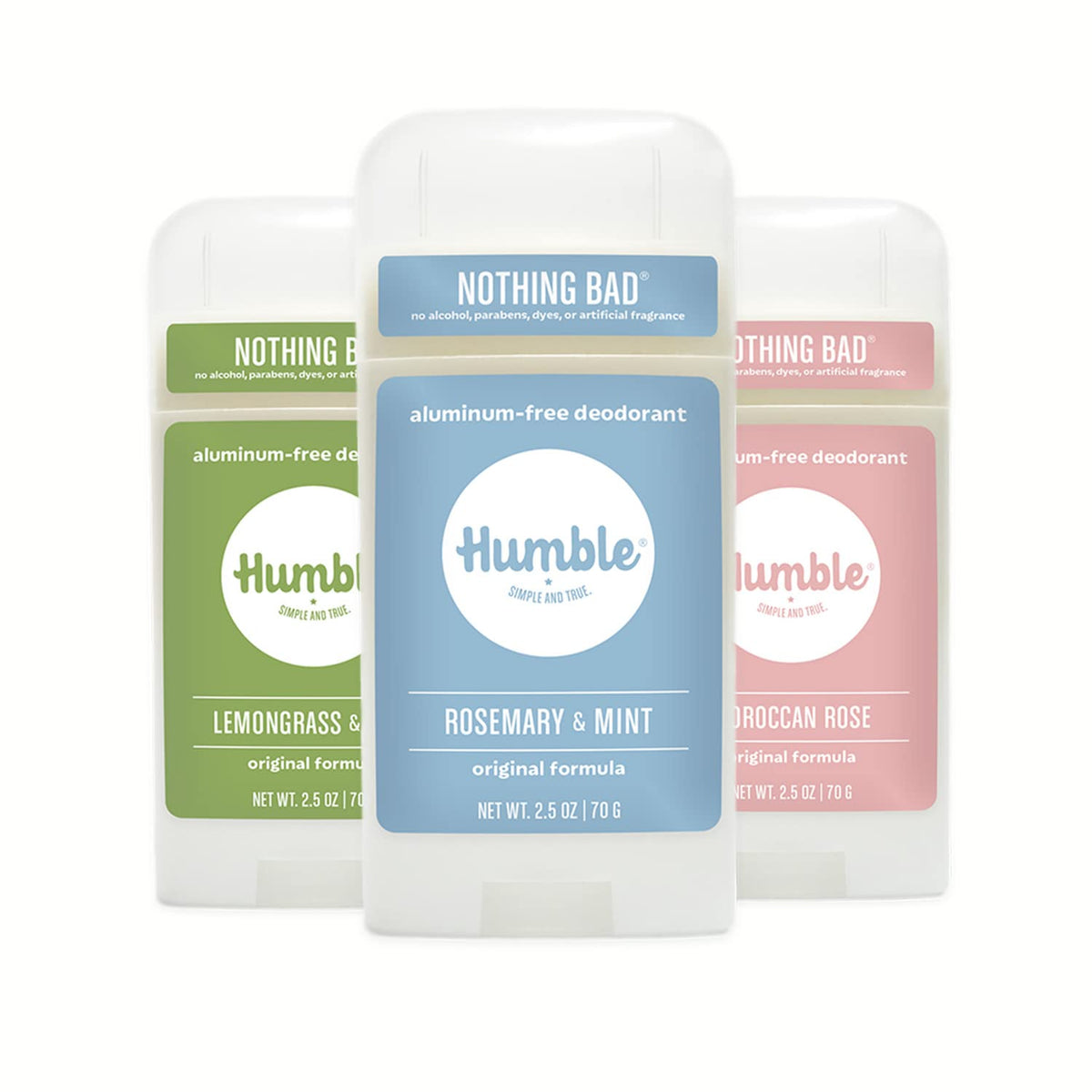 Humble Original Formula deodorant bottle shows aluminum-free protection for daily odor control.