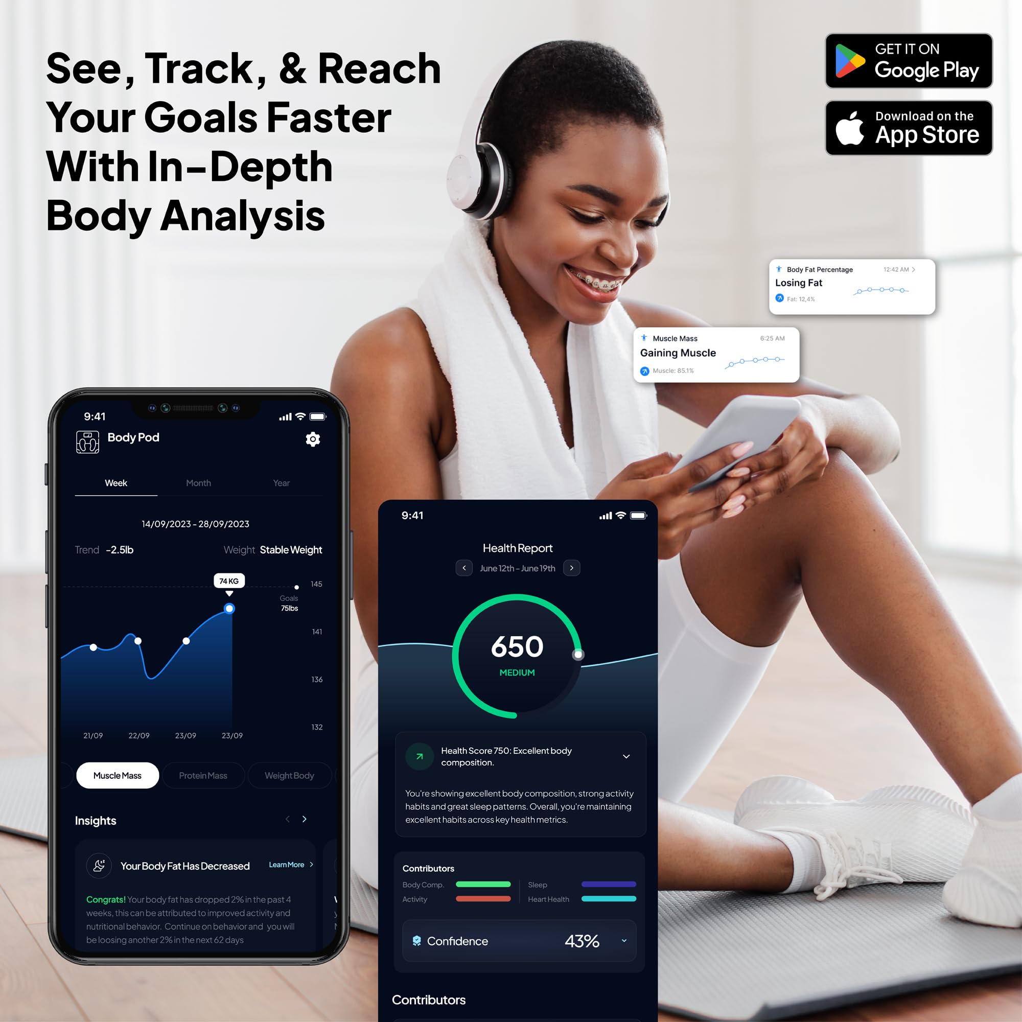 Hume Health Body Pod metrics display 45+ health indicators.