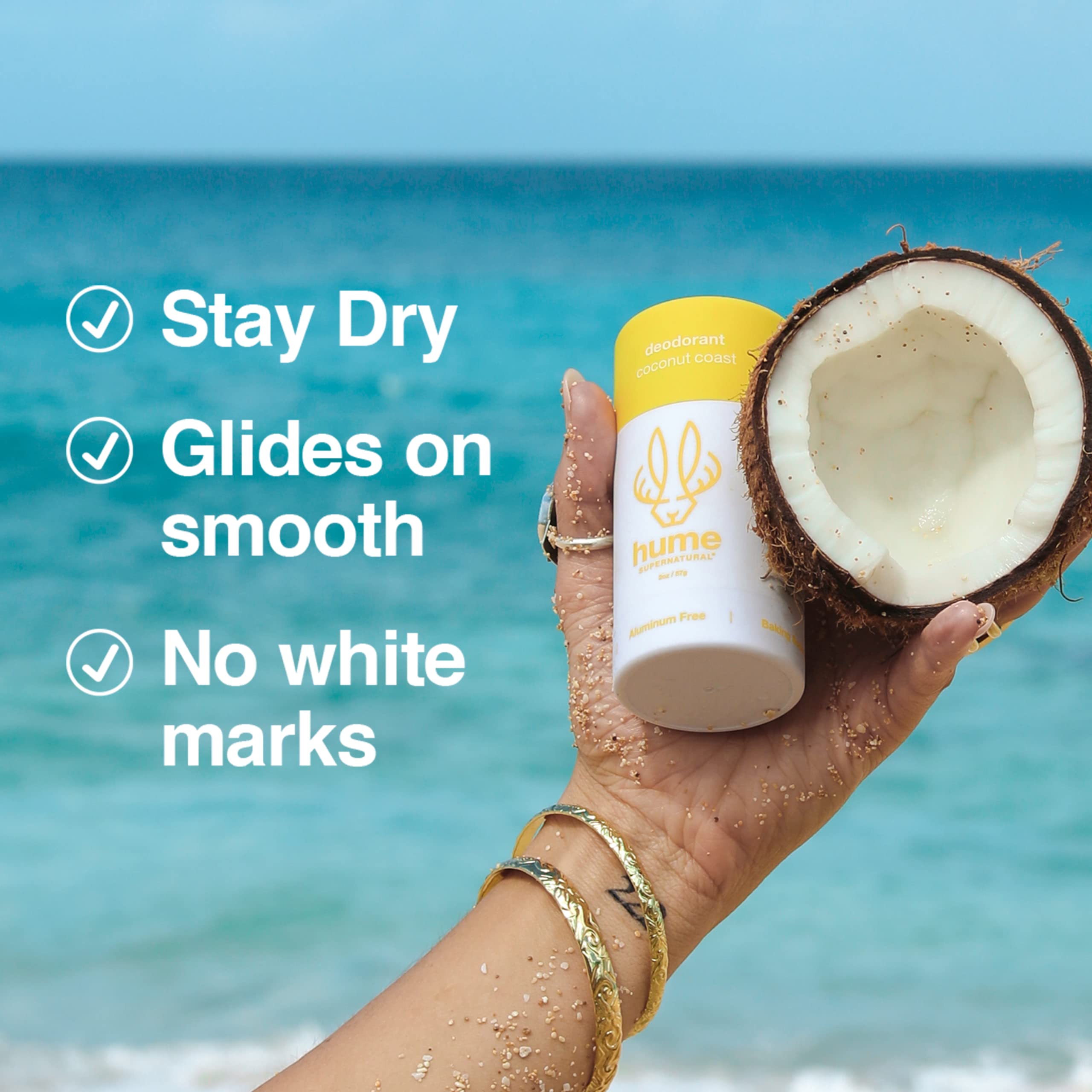 HUME SUPERNATURAL dermatologist-tested packaging emphasizes safety and allergy-friendly use.