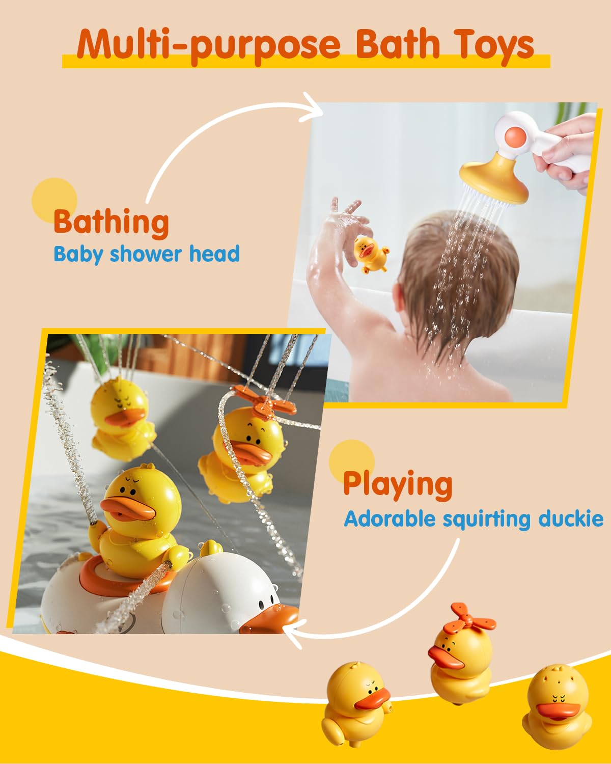 Humzo Duckie bath shower head with squirting ducks engages kids during bath time