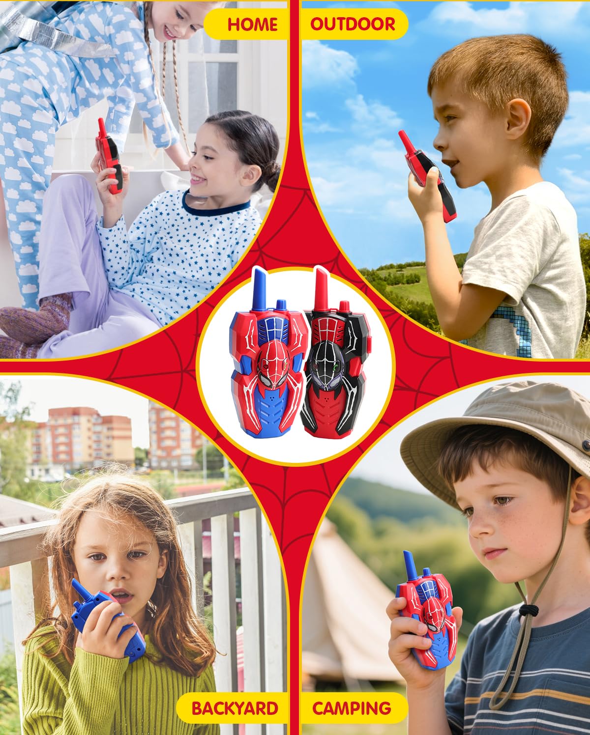 Humzo Spider Hero walkie talkie in use during backyard adventures.