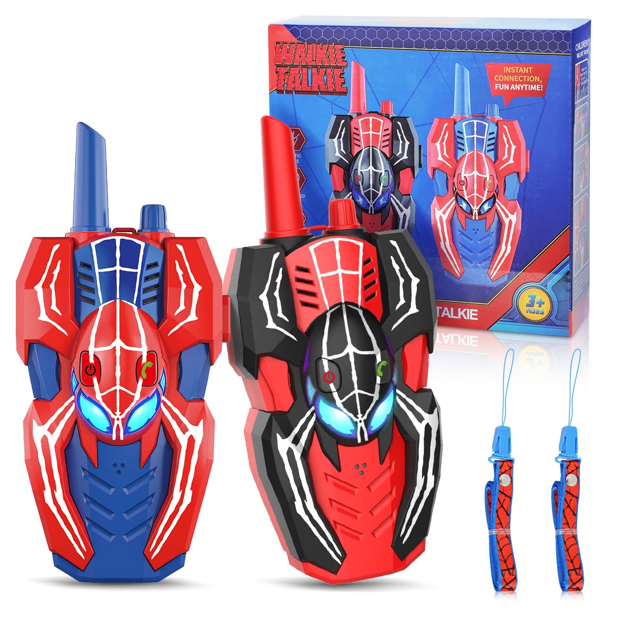 Humzo Spider Hero walkie talkie front view with kid-friendly grip for easy play.