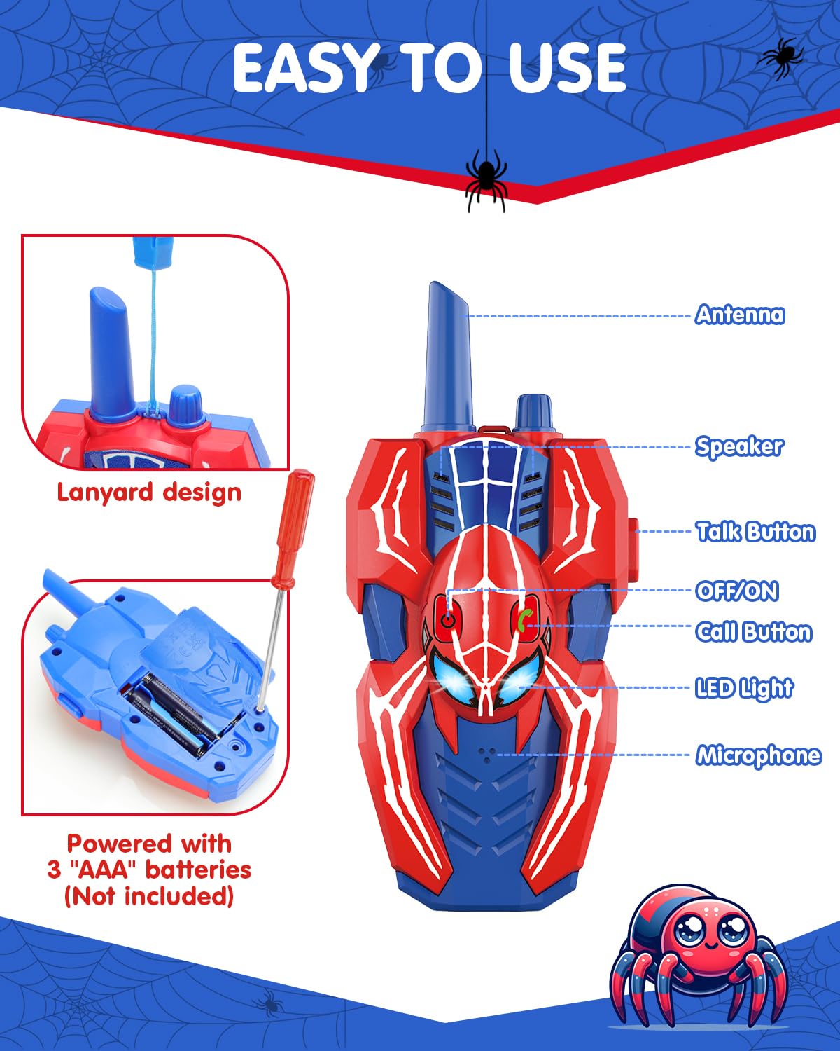 Humzo Spider Hero walkie talkie in group play with multiple units.