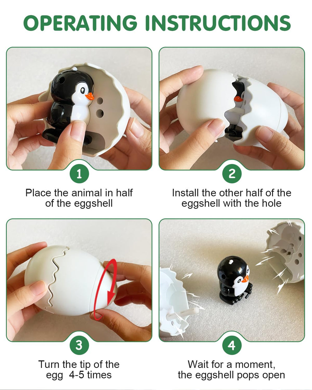 Humzo wind-up penguin mechanism enables battery-free motion during play.