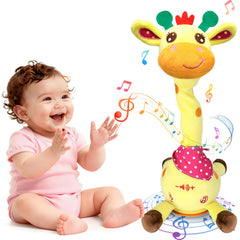 Hunfur talking dancing giraffe toy in action during tummy time for lively movement.