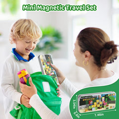 Hunloot magnetic blocks attached to a refrigerator for surface play.