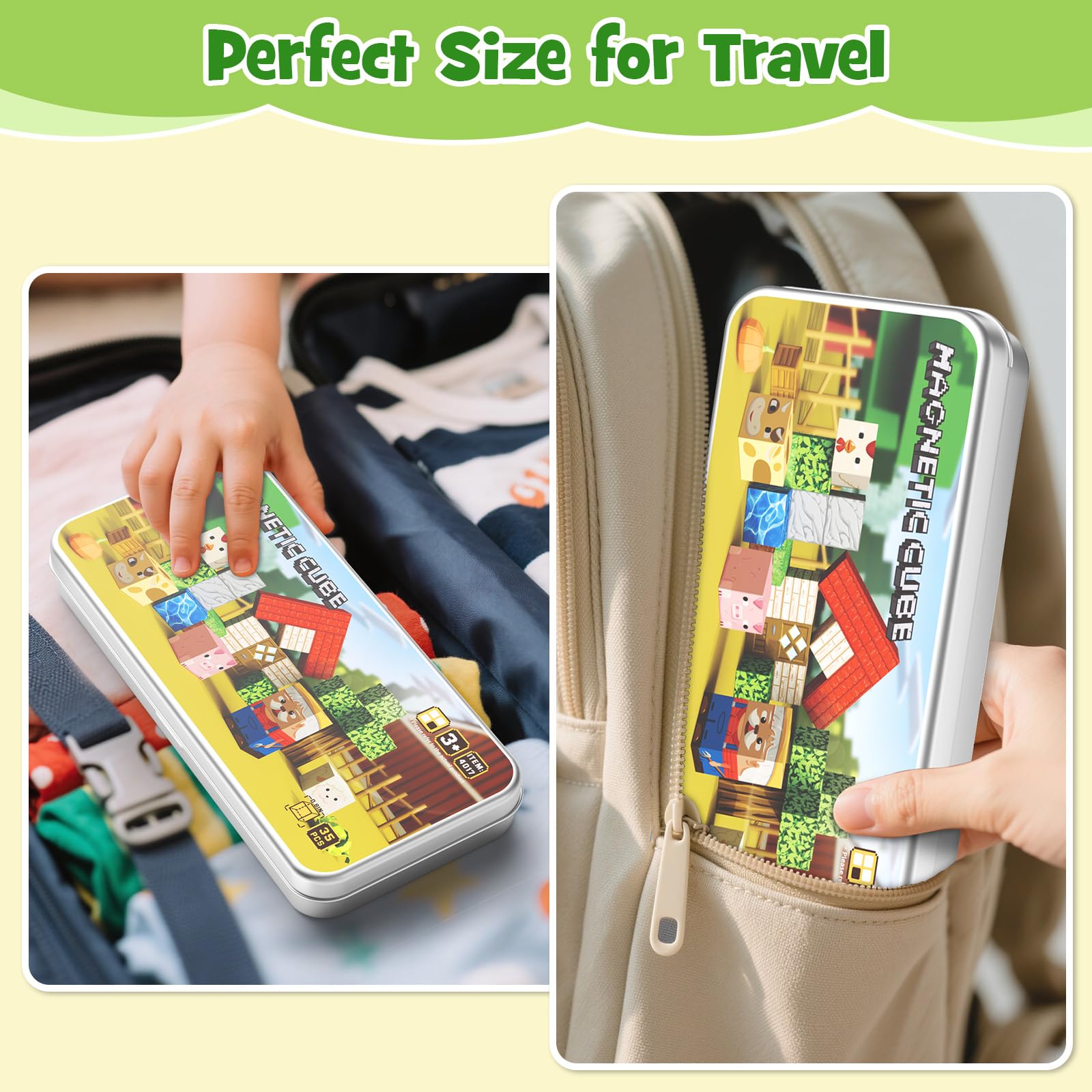 Hunloot Mini Magnetic Blocks Travel Base Box shows built-in base