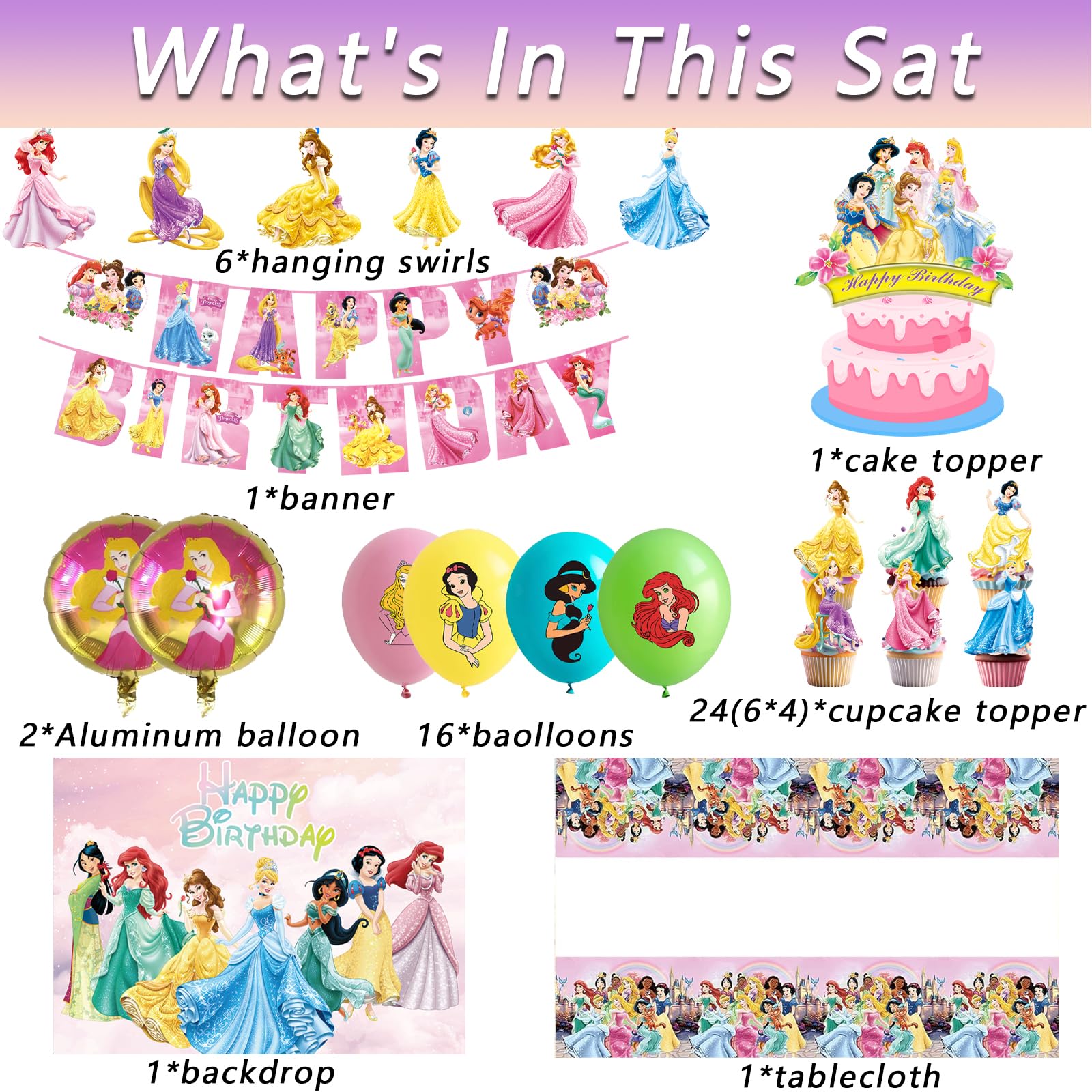 Hupalun Disney Princess backdrop creates a magical party photo wall