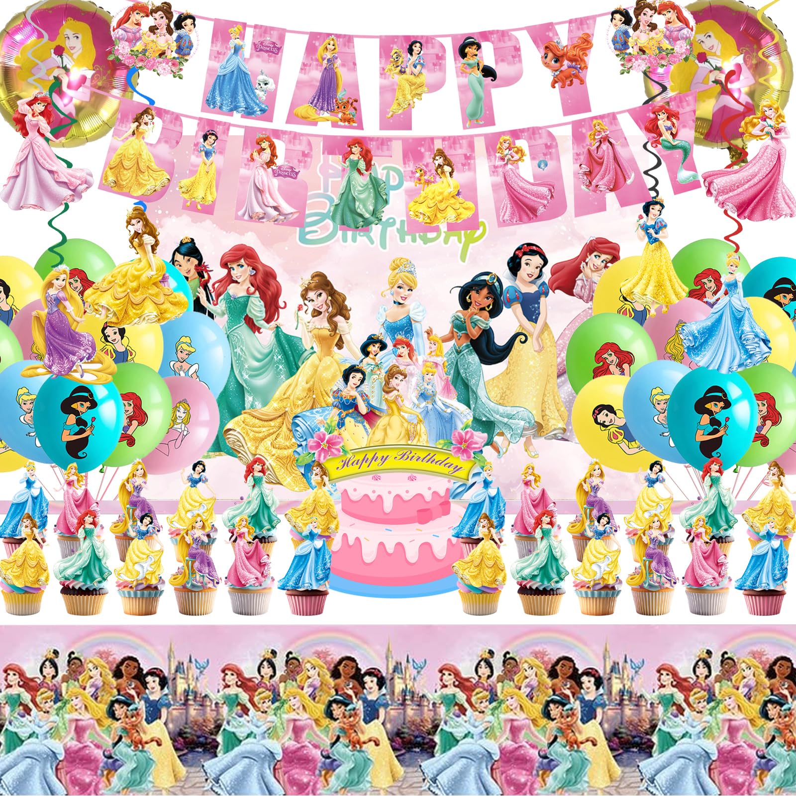 Hupalun Disney Princess banner for a bright, photo-ready birthday greeting