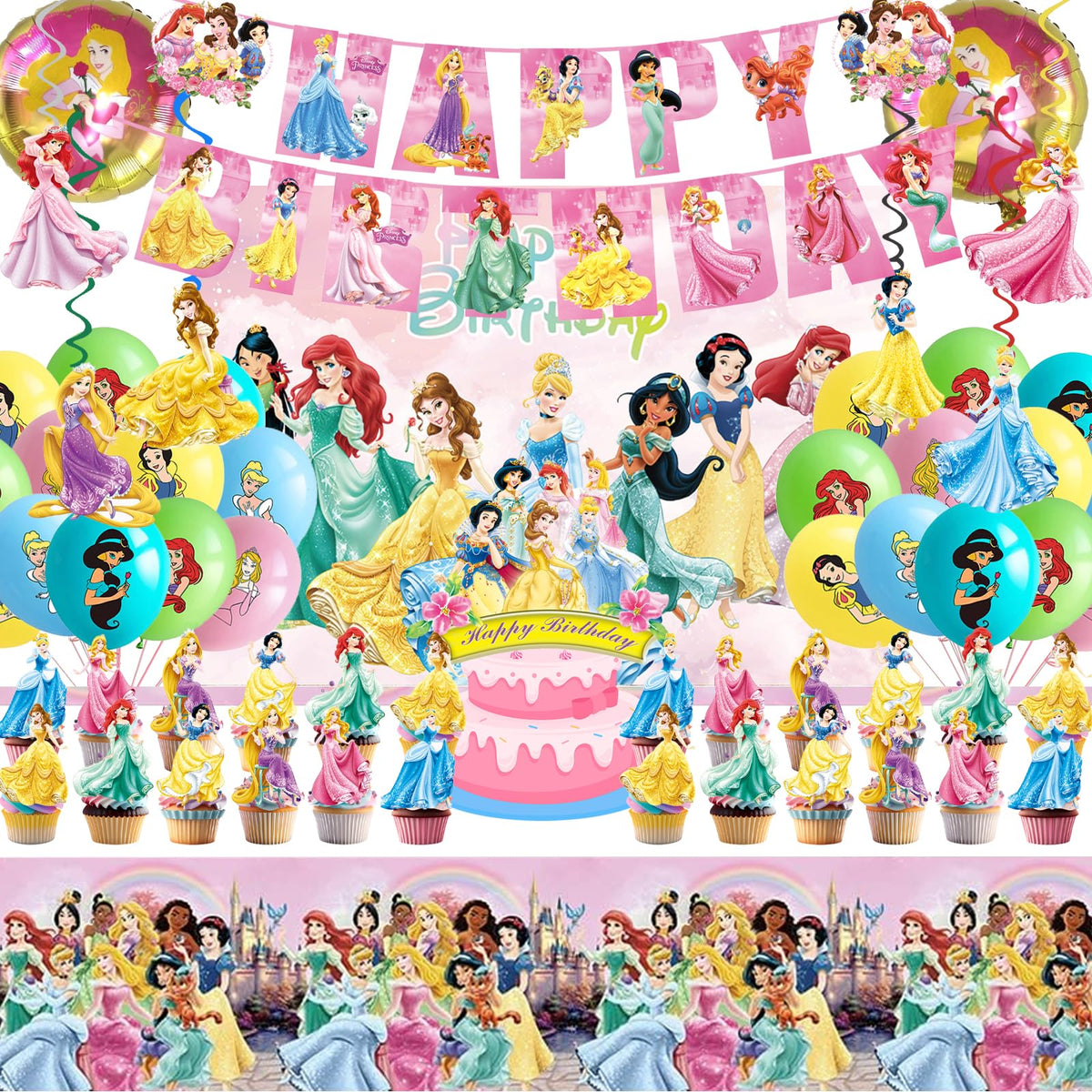 Hupalun Disney Princess banner for a bright, photo-ready birthday greeting