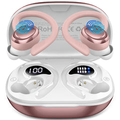 Hupoaf wireless earbuds sport rose with secure earhooks for stable workouts