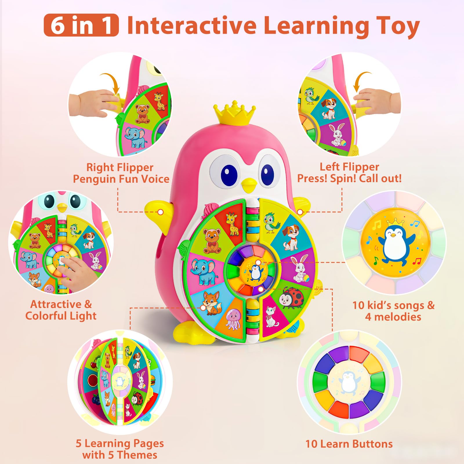 Hurdaos penguin lights and buttons captivate toddlers during playtime
