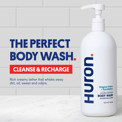 Huron Body Wash rich-lather demonstrates deep cleansing without over-drying