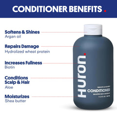 Huron Men’s Conditioner close-up on hydrating ingredients providing deep moisture.