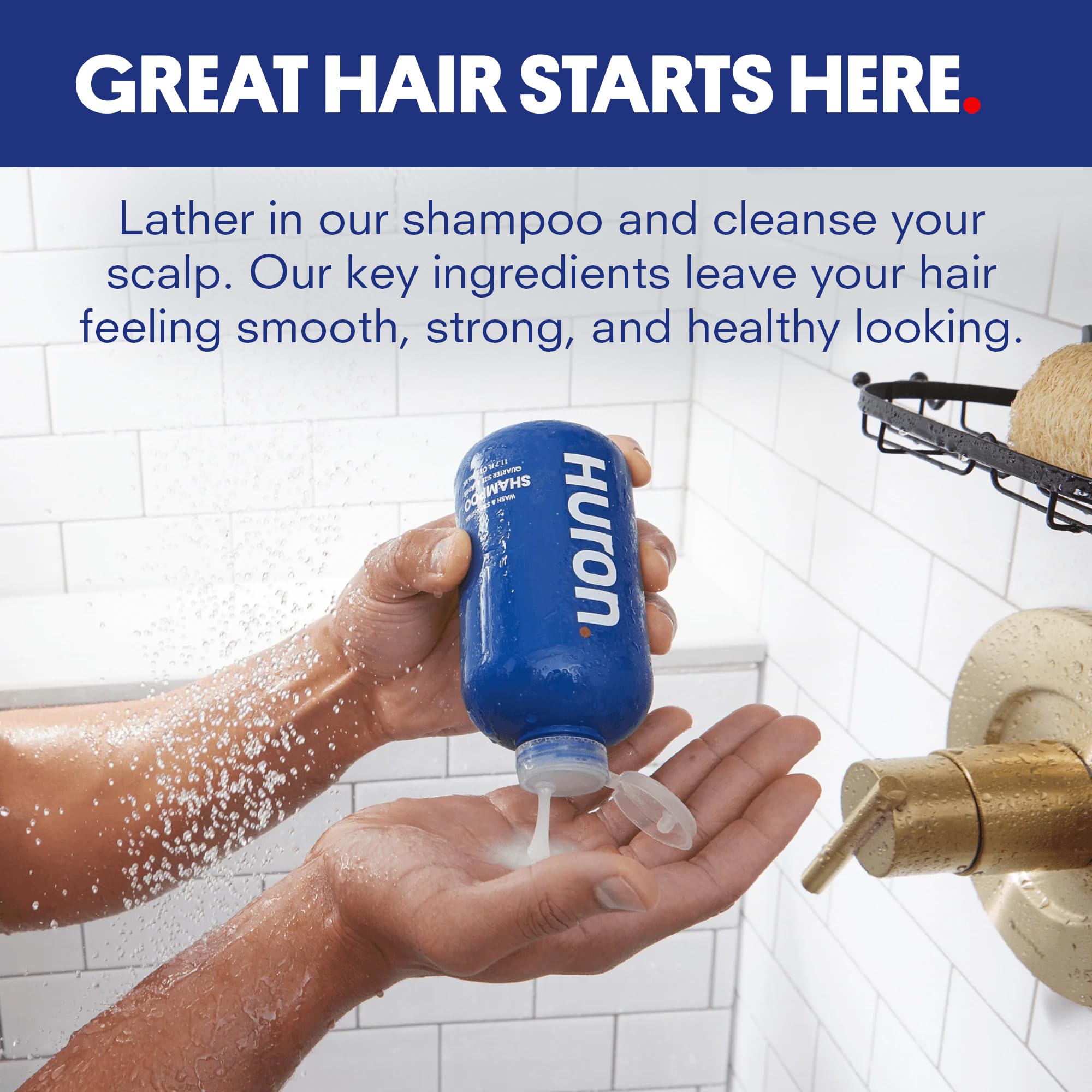 Huron Men's Shampoo foamy lather demonstrates gentle cleansing for all hair types.