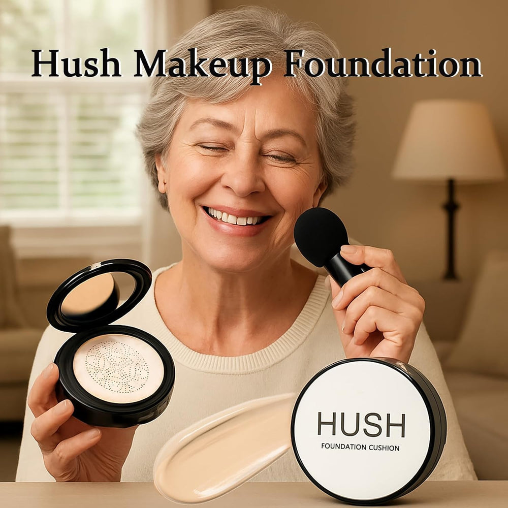Hush Makeup Mushroom Puff application delivers quick, flawless coverage for busy mornings