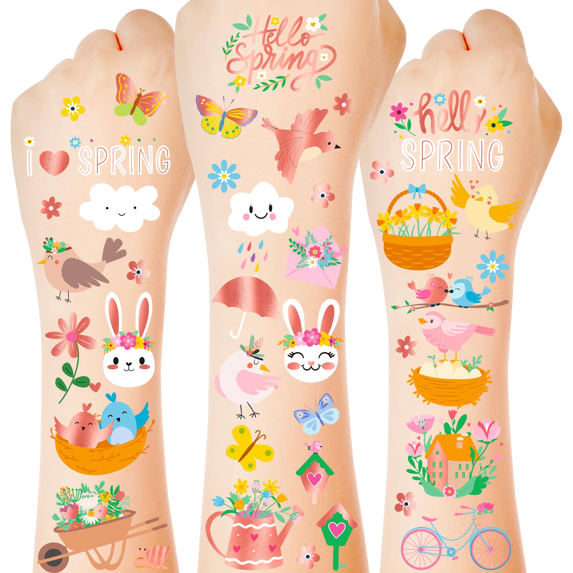 Huskein 174pcs spring tattoos pack with vivid designs for Easter fun.