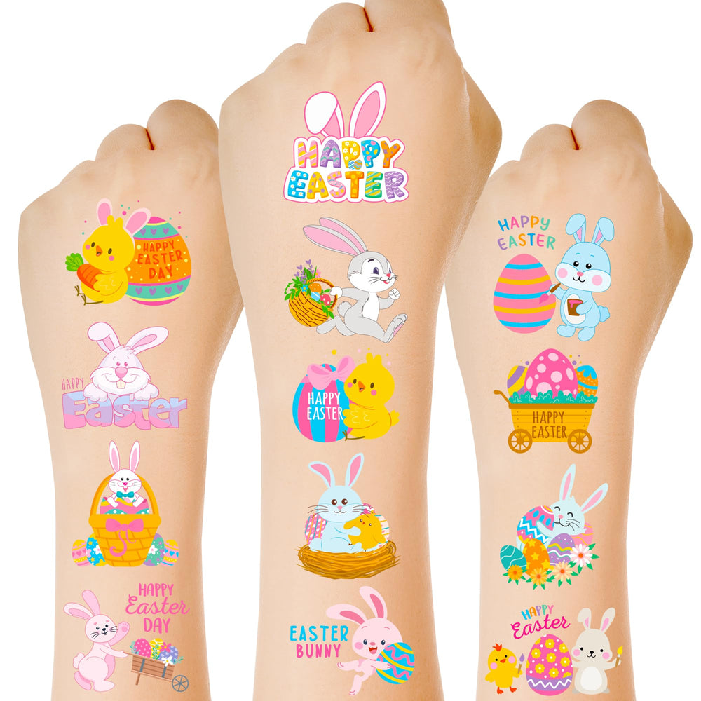 Huskein Easter tattoos—6 sheets with vibrant designs for Easter baskets.