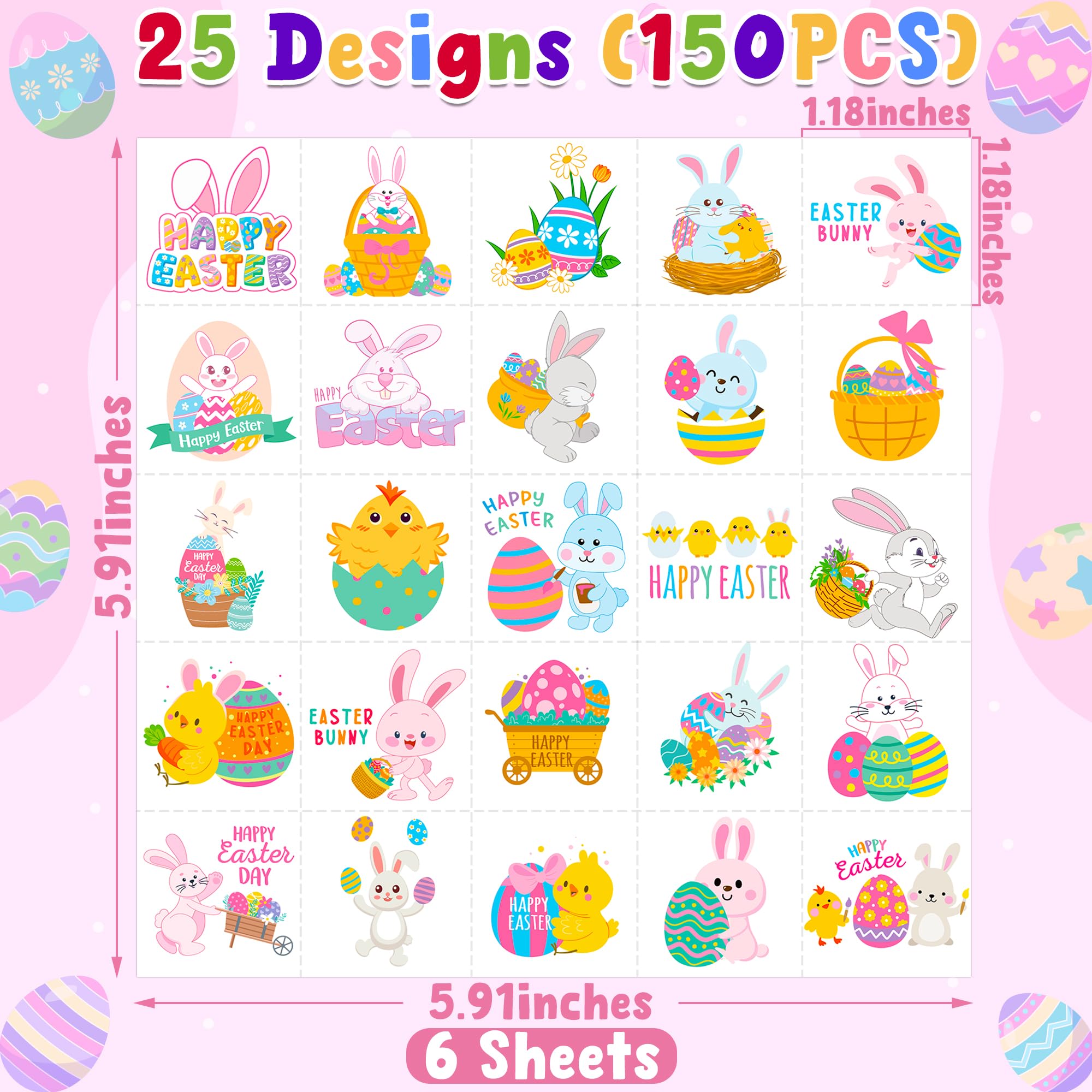 Huskein Easter tattoos patterns showcase bunnies and eggs for kids.