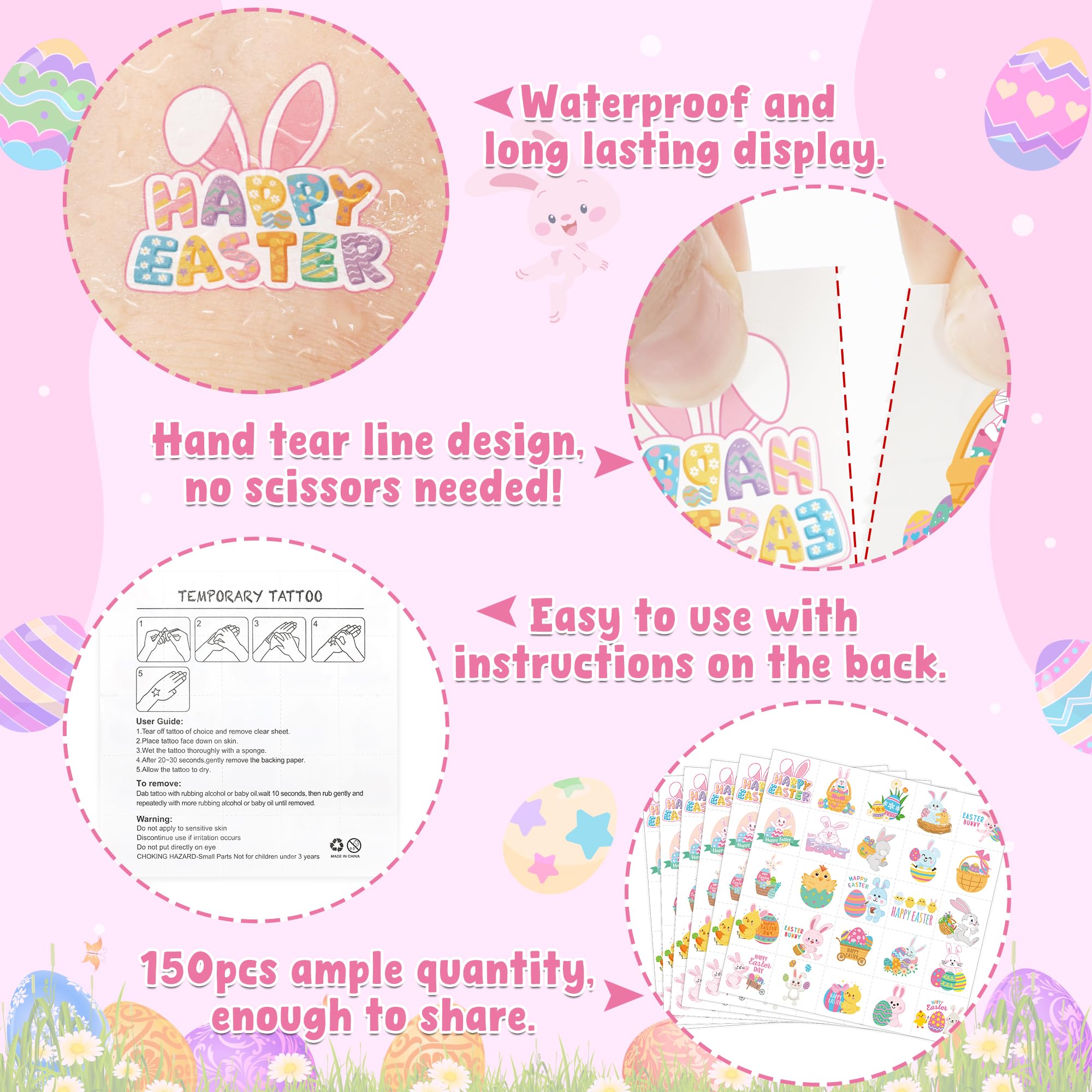 Huskein waterproof tattoos stay colorful for lively Easter activities.