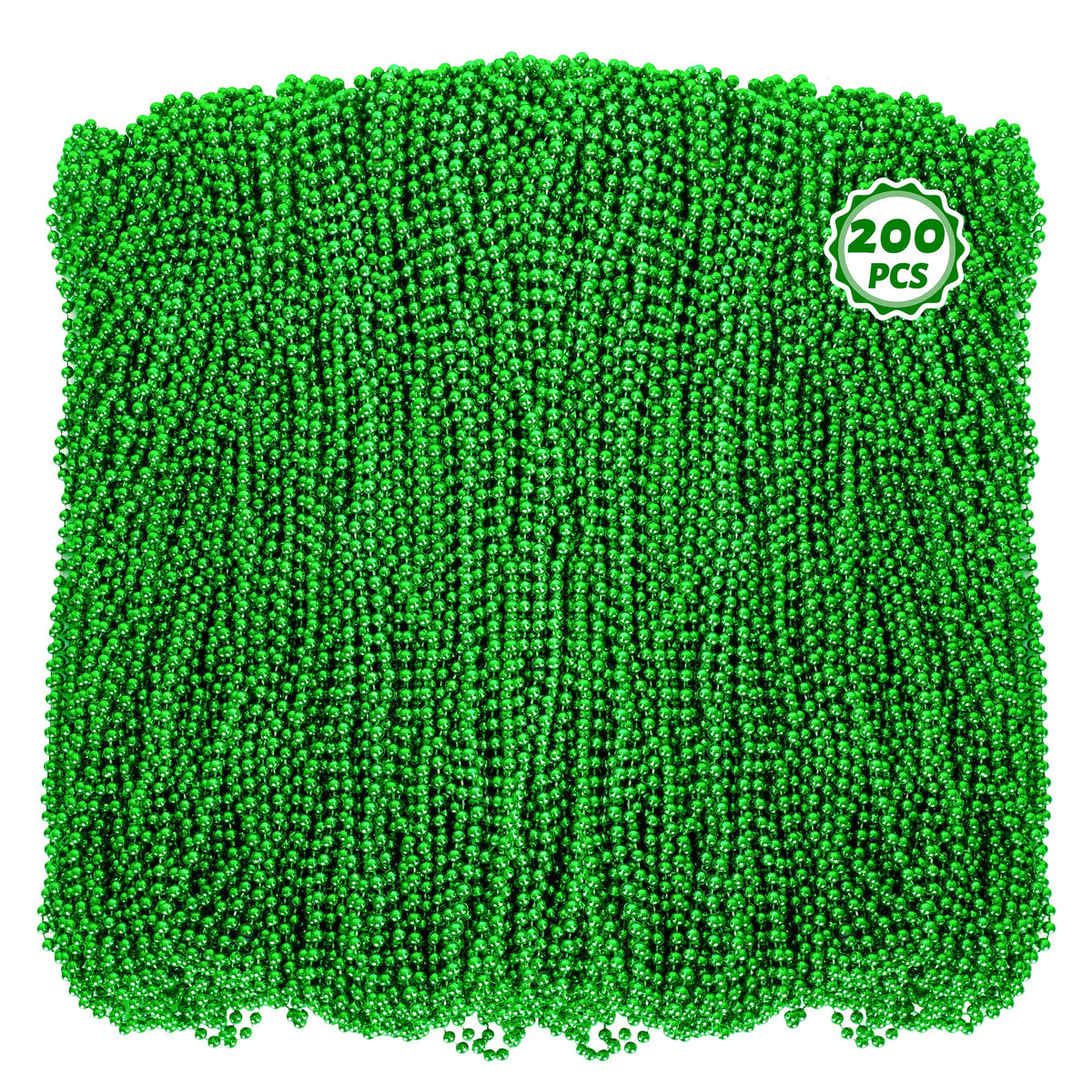 Huskein green bead necklace 33inch for party favors and festive parades.