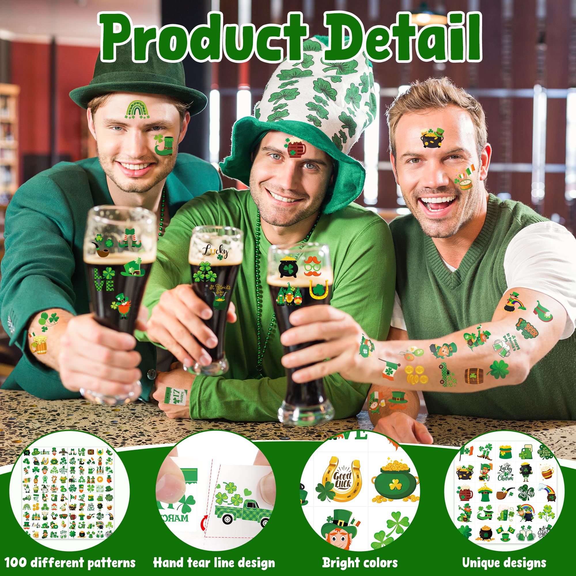 Huskein Irish motif tattoos with horseshoes and trucks for parade accessories