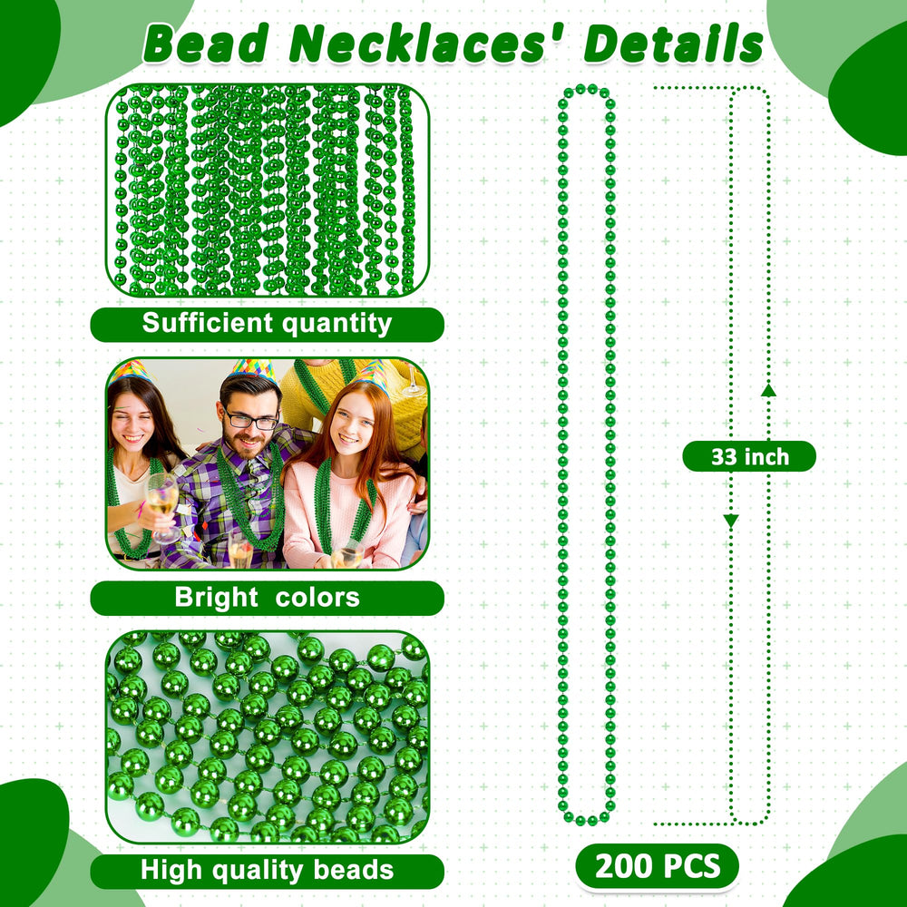 Huskein green beads Mardi Gras bulk for easy costume accessorizing.
