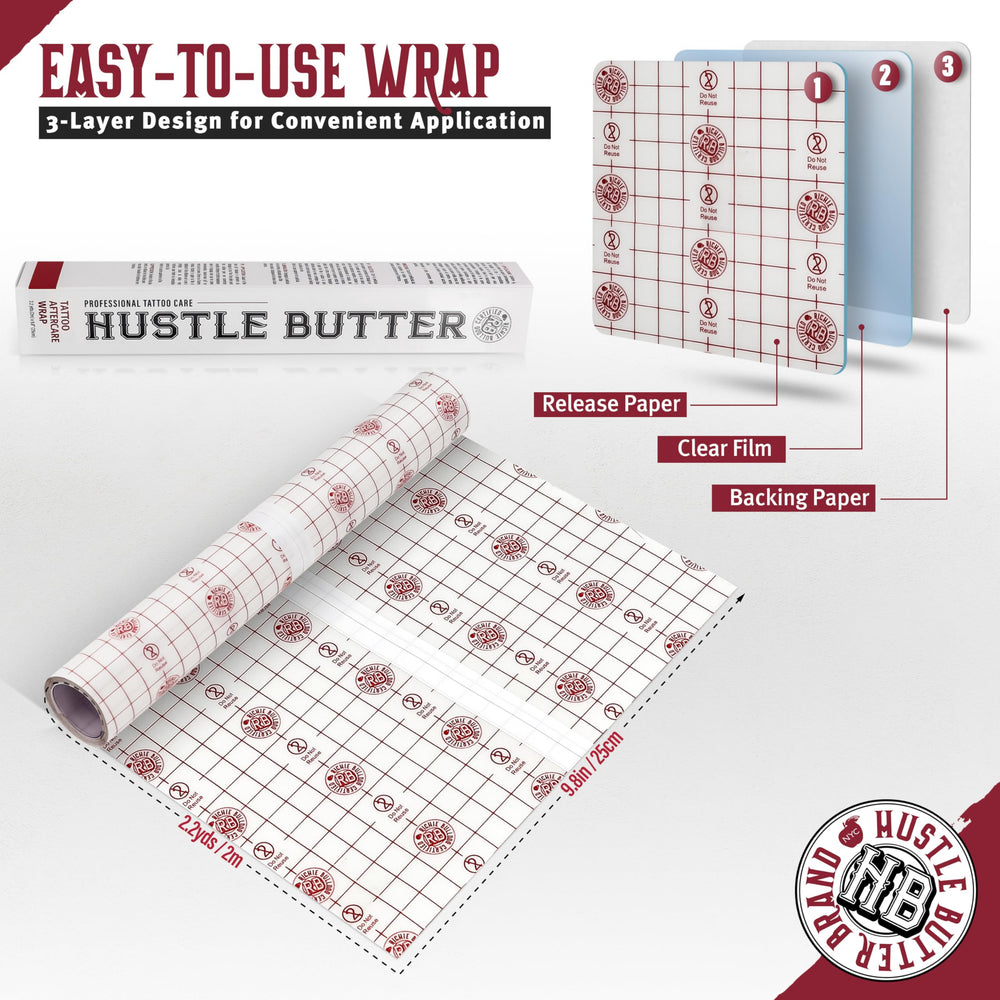 Hustle Butter Second Skin tattoo wrap application shot showing easy coverage.