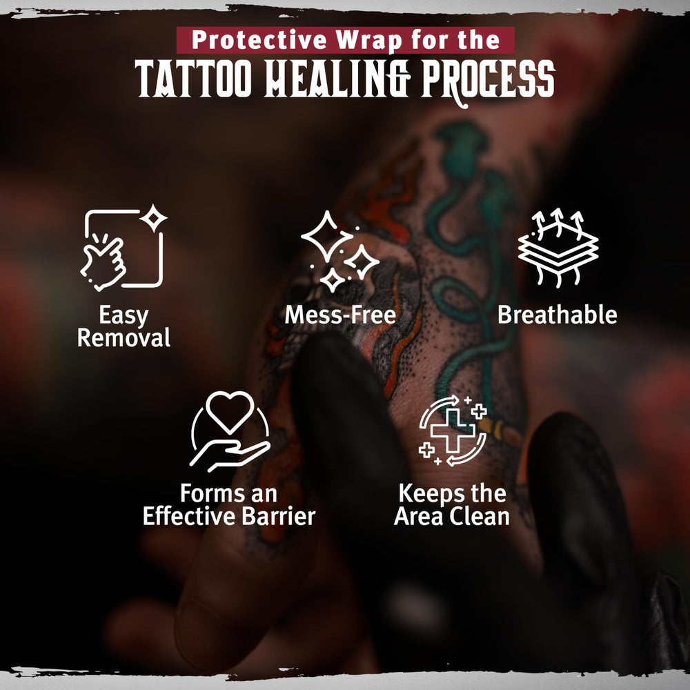 Hustle Butter Second Skin wrap forms a protective barrier around a fresh tattoo.