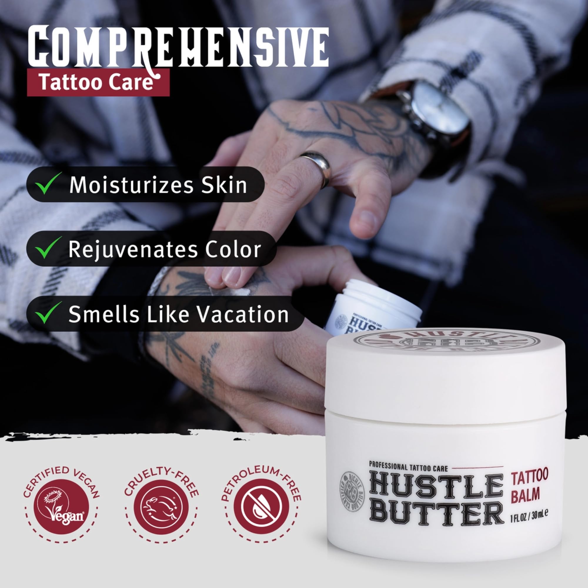 Hustle Butter Deluxe tattoo care kit box image showing all-in-one care.