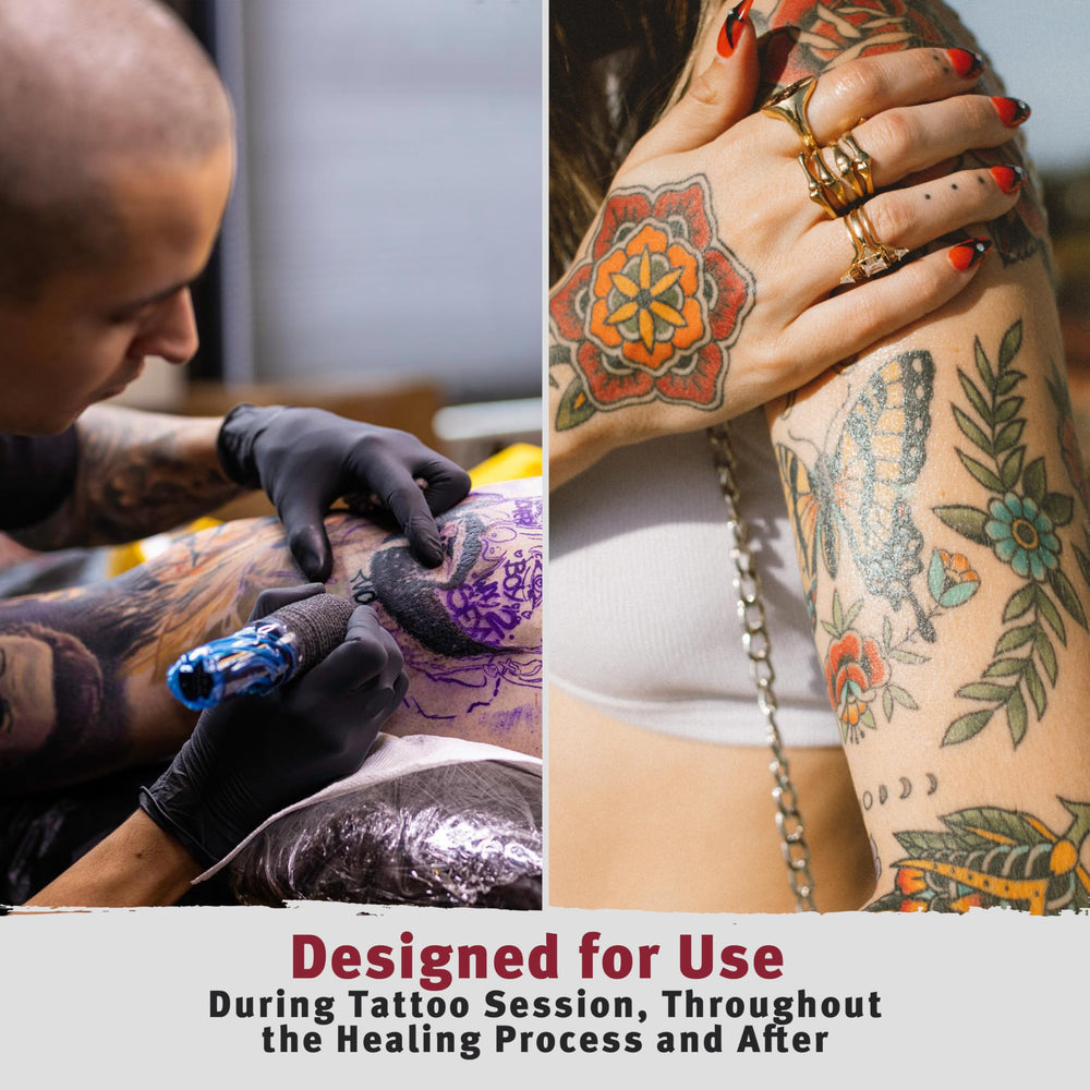 Hustle Butter Deluxe tattoo care routine graphic emphasizing ongoing moisture