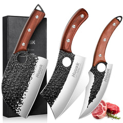 Huusk Serbian chef knife blade ready for large meat cuts; premium knife for chefs.