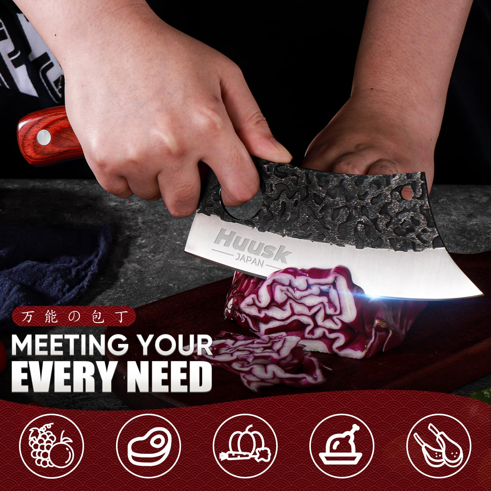 Huusk full tang ergonomic design supports steady cutting.