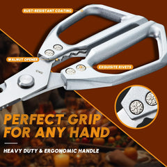 Huusk kitchen scissors cutting-bones for poultry and fish bones with secure grip.