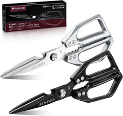 Huusk kitchen shears set in silver and black on a counter for versatile prep.