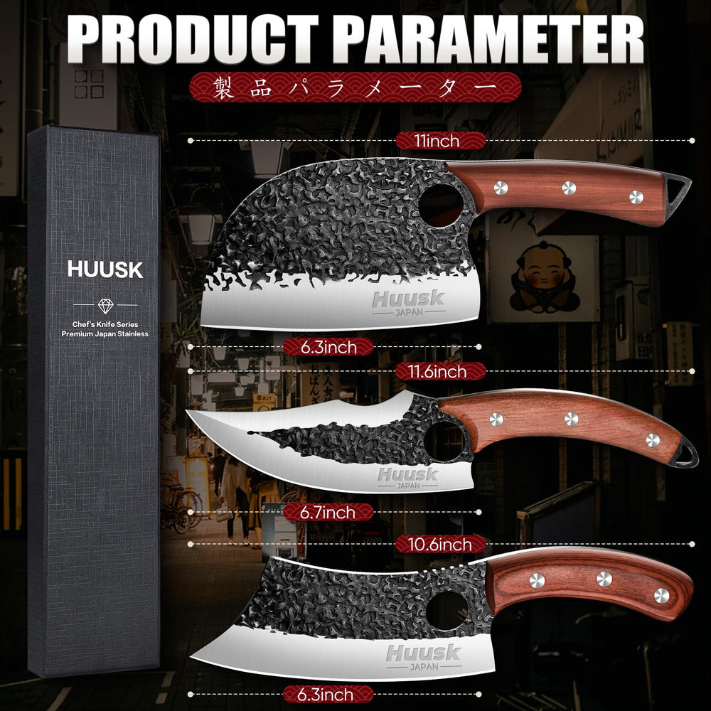 Huusk meat cutting set in home and outdoor cooking scenarios.