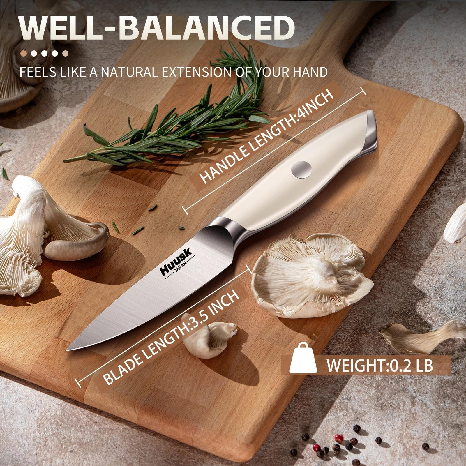 Huusk paring knife full-tang design for balanced cutting