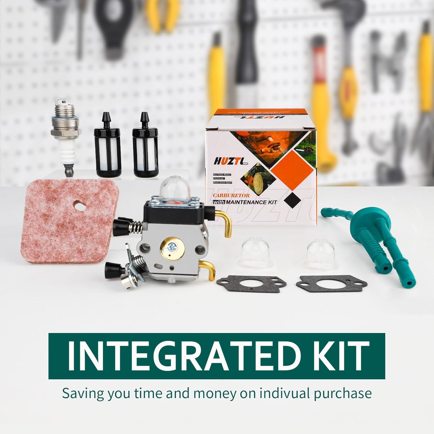 Installation-ready carburetor kit layout for quick replacement.